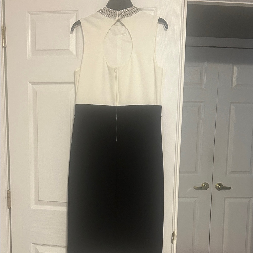 Bisou Bisou Black and White Midi Dress with Embellished Collar - Picture 5 of 11